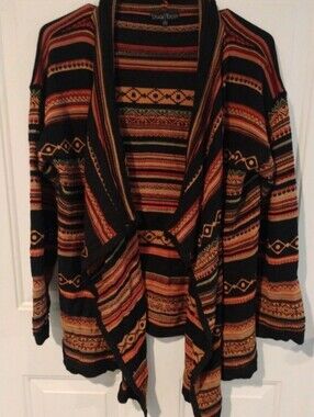 Bua Bua Southwestern Aztec Pattern Open Front Cardigan Knit Sweater - Size L